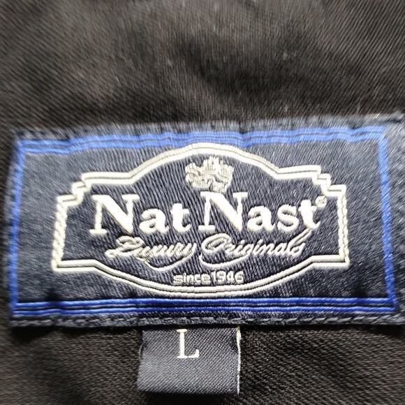 Nat Nast Size Large Black Brown Palm Tree Hawaiian Silk Blend Button Up Shirt - Picture 4 of 7